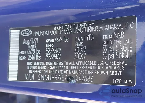 2022 Hyundai Tucson Sel from USA, damaged, VIN 5NMJB3AE7NH042683